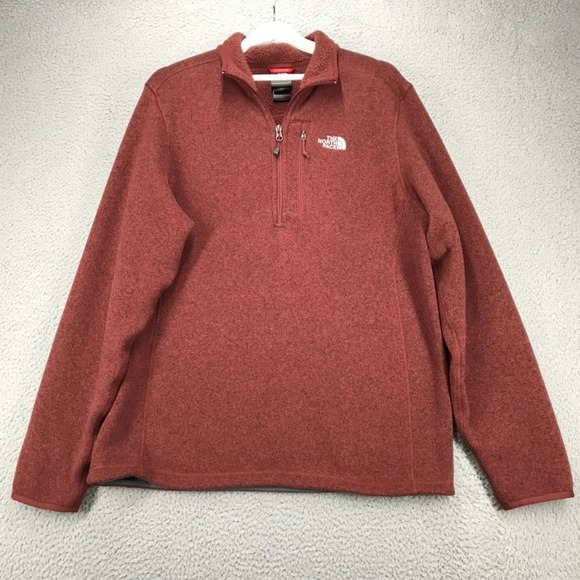 THE NORTH FACE Sweater Mens LARGE Gordon Lyons Fleece Quarter Zip Pullover Red - Picture 1 of 12